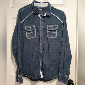 Men's Buckle Black Blue and White Casual Light Weight Button-Down Shirt XL